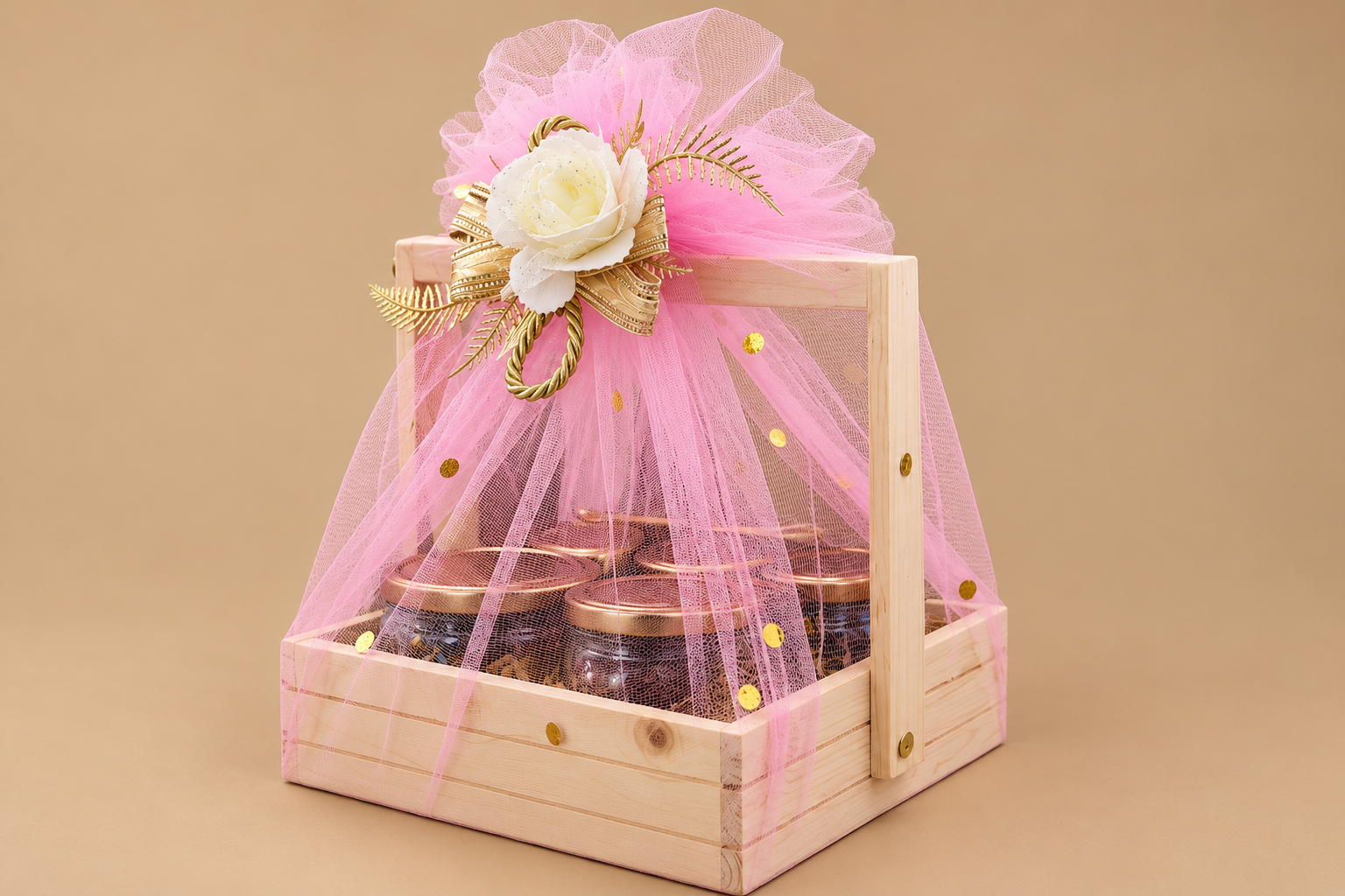 4 Jar Pine Wood Hamper